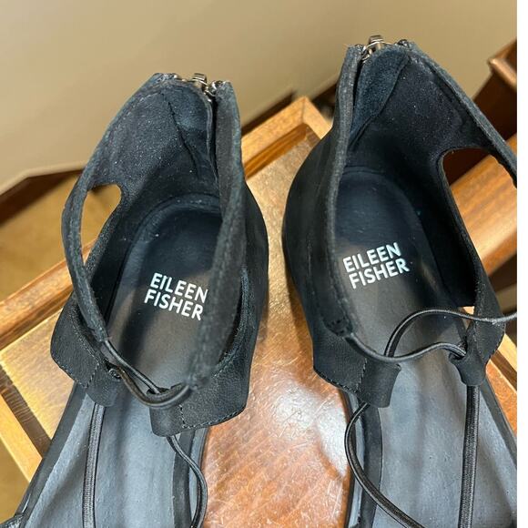 Eileen Fisher Black Strappy Nubuck  Sandals Size 6.5 Old Money, Artsy, Quiet Lux - Picture 6 of 9